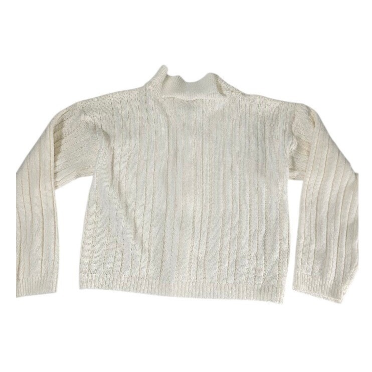 New Moves Womens Knit Zip Up Sweater L Cream Ribbed Mock Neck — image 2 of 7
